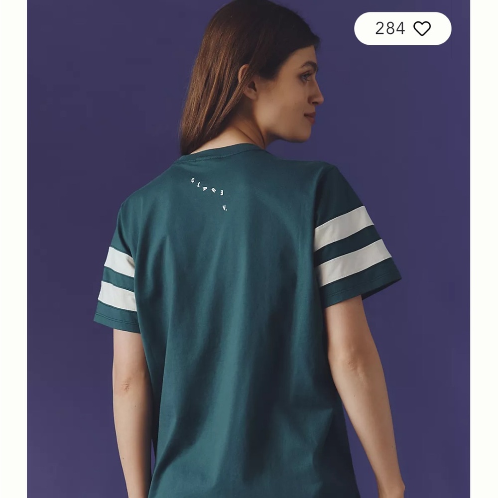 Clare V Teal and White Short Sleeve Tee